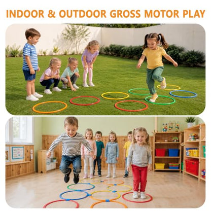 20Pcs 15" Square & Round Hopscotch Rings, Kids Agility Obstacle Course - style: 15" Square + Hoop – 2 Set