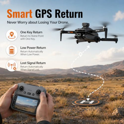 GPS Drones with 4K Camera for Adults EIS, 5G RC Drone with 4.5" HD Screen - color: Black