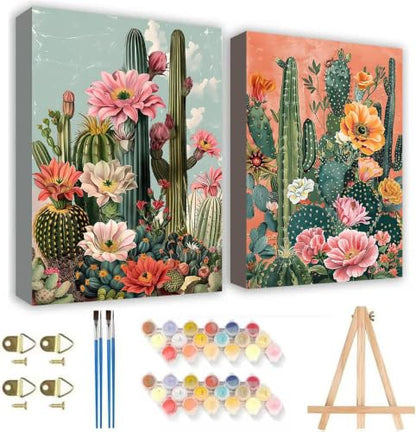 2 Pack Paint by Numbers Kit for Adults Framed Canvas, with Wooden Easel - color: YH05339