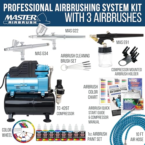 Master Airbrush Cool Runner Dual Fan Air Compressor with Storage Tank - color: Super Cool Tank Blue