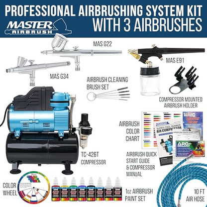 Master Airbrush Cool Runner Dual Fan Air Compressor with Storage Tank - color: Super Cool Tank Blue