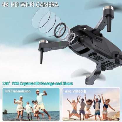 Drones with Camera for Adults 4K 1080P, Mini Drone with Camera, Altitude Hold, One Key Take Off/Landing, Headless Mode, 3D Flip, 3 Speed Mode, Foldable Remote Control Drone with 2 Batteries for Beginners