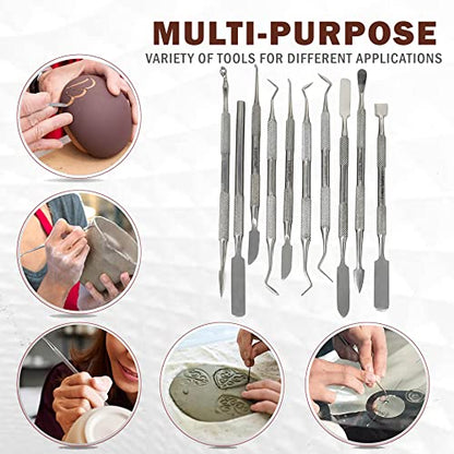 A2ZScilab - Premium Wax Carving Tools Set – 10 Pcs Stainless Steel Wax & Clay Sculpting Tools – Double Ended Dental and Wax Carvers Tools for Carving Modeling Sculpting and Shaping