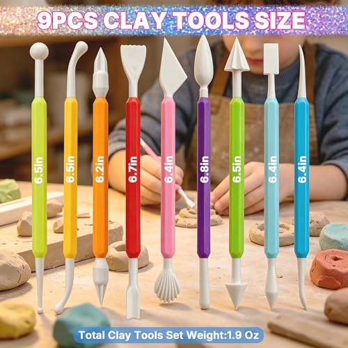 9PCS Air Dry Clay Tools for Kids, Double-Ended Modeling Clay Tools, Polymer Tools Kit for DIY Moulding Project, Pottery Wheel, Crafting Supplies, Pros, Beginners, Adults