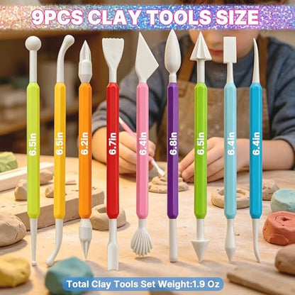 9PCS Air Dry Clay Tools for Kids, Double-Ended Modeling Clay Tools, Polymer Tools Kit for DIY Moulding Project, Pottery Wheel, Crafting Supplies, Pros, Beginners, Adults