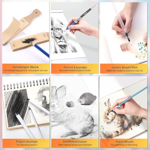 106 PCS Art Supplies Sketching Kit, Pro Drawing Pencils Art Kit Adults Gift - color: Black, size: 106 Pack