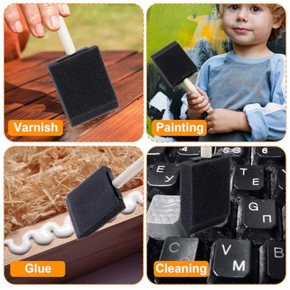 HINZIC 7 Pcs 2 inch Foam Paint Brush, Wood Handle Sponge Brushes - color: Black-2inch,7pcs