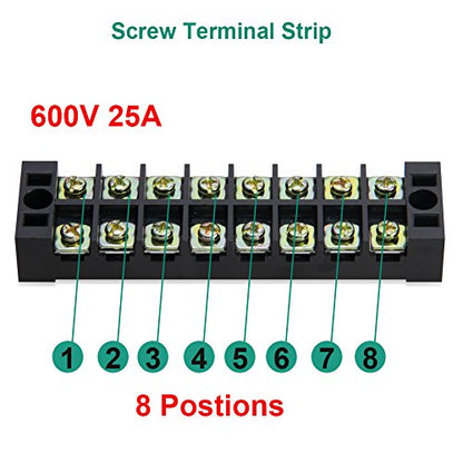 Terminal Block Strip, 8 Circuits 600V 25A, Dual Row Screw, 4 Sets - size: 25A 8P+8pcs Jumpers