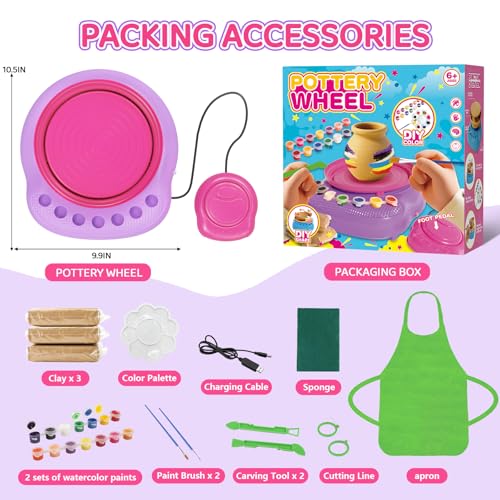Pottery Wheel for Kids, Complete Kit with Air-Dry Clay, Ages 8-12 - color: Pink
