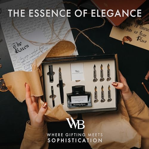 Wordsworth & Black Luxury Calligraphy Pen Set for Writing, 6 Nibs, Black - color: Black Chrome