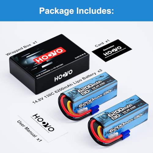 HOOVO 4S Lipo Battery, 14.8V 6200mAh 130C RC Car Battery Hard Case EC5 Plug