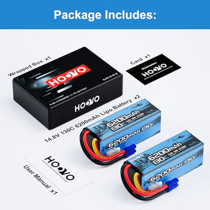 HOOVO 4S Lipo Battery, 14.8V 6200mAh 130C RC Car Battery Hard Case EC5 Plug