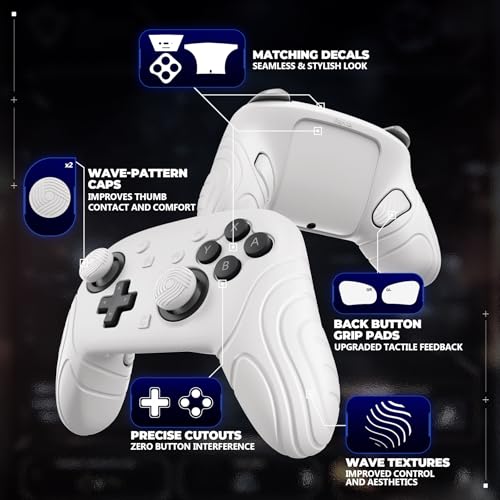 playvital for Nintendo Switch 2 Pro Controller Silicone Cover – Samurai Edition Protective Skin Case for Switch 2 Pro Controller with Back Button Caps & Thumb Grips & Stickers, Shockproof - White - color: White