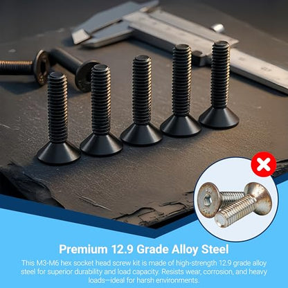 12.9 Grade Alloy Steel Flat Head Socket Screw Assortment Kit - color: 2000pcs M3/4/5/6 Flat Head