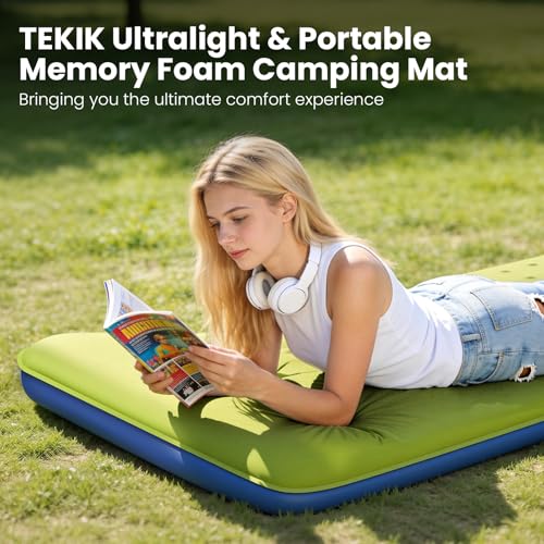 TEKIK Self Inflating Memory Foam Sleeping Pad with Pillow for Camping