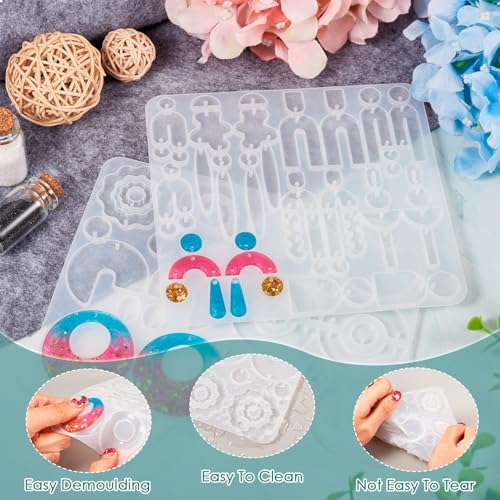 Elecrelive 2Pcs Earring Molds Round Rectangle Moon Flower Epoxy Resin Mold - color: White, Geometric