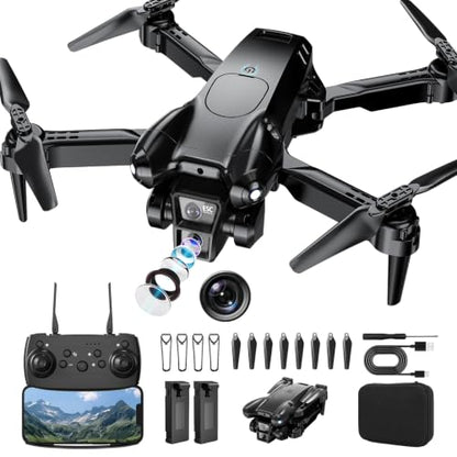 Drone with Camera 1080P HD, Mini Drone for Beginners Kids Adults, Foldable RC Quadcopter with Stable Hover, Trajectory Flight, One Key Take Off/Land, 2 Batteries, Toys for Boys and Girls (Black)