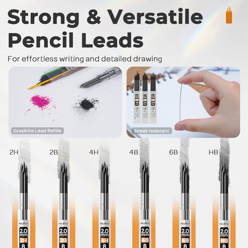 Nicpro Art Drawing Supplies Kit with Metal Drafting Pencil 0.5 & 0.7 & 0.9 & 2mm