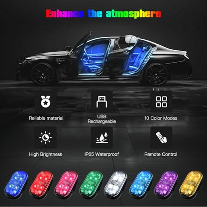 4PCS Wireless LED Strobe Lights with Remote Control, USB Rechargeable 8-Color High Brightness Waterproof Anti-Collision Warning Lights for Car, Motorcycle, Drone, Truck, Bike