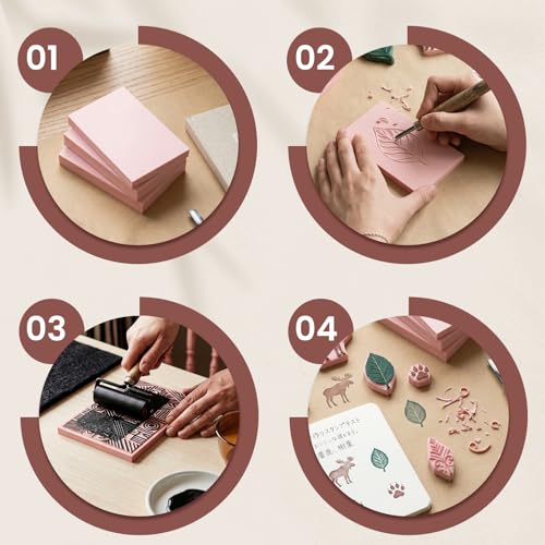 LINSIRON 16 Pcs Linoleum Blocks for Printmaking Supplies 4"x6" Pink Rubber - size: 4"x6" 16Pack