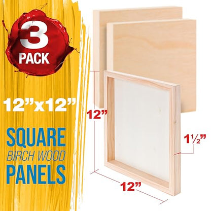 U.S. Art Supply 12" x 12" Unfinished Cradled Wood Panels for Painting - size: 12" x 12", style: Square