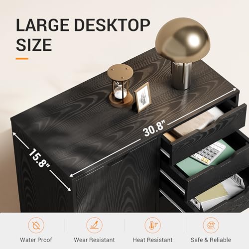 DEVAISE 5-Drawer Wood Drawer Cabinet, Office Storage Cabinet, Black - color: Ebony
