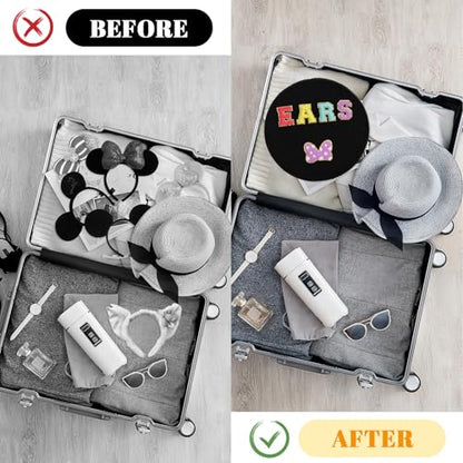 Chenille Letter Bow Mouse Ears Travel Case, Large Round Tote Storage Box - color: Black Chenille Letters