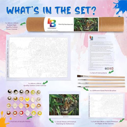 Ledgebay Paint by Numbers Kit for Adults, 16x20 Unframed Canvas - color: Bamboo Tiger, size: 16" x 20" Unframed