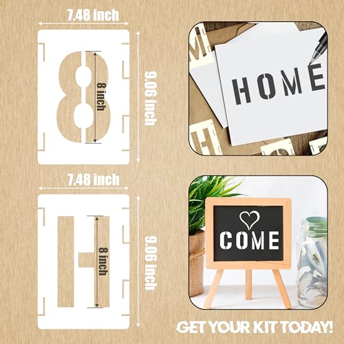 42pcs Traceable Interlocking Stencil Template Set, 8 Inch Reusable Letter Stencils for Painting, Alphabet Numbers and Symbols for Bullet Journal Canvas Rock Sign Wall Art Fabric Chalkboard - style: 8 Inch