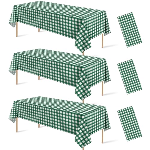 3Pcs Dark Green Gingham Tablecloths, Checkered Party Table Covers 54x108 In - color: Dark Green