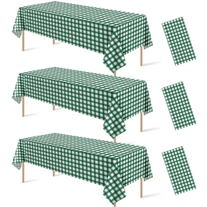 3Pcs Dark Green Gingham Tablecloths, Checkered Party Table Covers 54x108 In - color: Dark Green