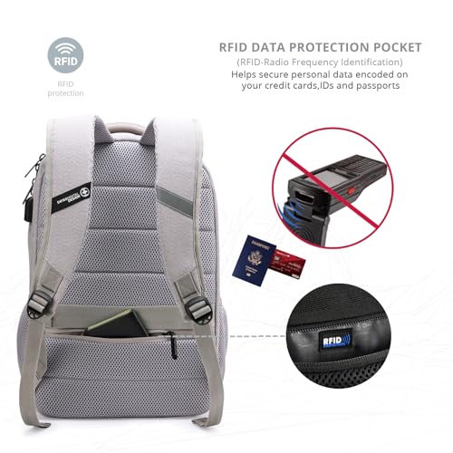 Swissdigital Design Large Business Laptop Backpack with Smart USB Charging Port Travel Backpack Fits 15.6 inches laptops - color: Mauve Grey