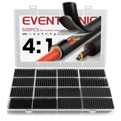 4:1 Heat Shrink Tubing Kit, 500PCS Adhesive Lined Wire Tubing - size: Black