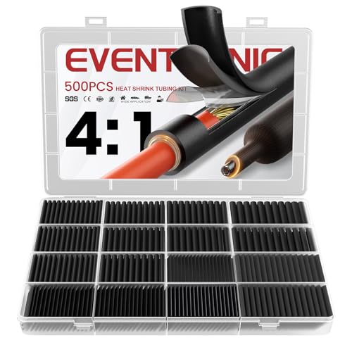 4:1 Heat Shrink Tubing Kit, 500PCS Adhesive Lined Wire Tubing - size: Black