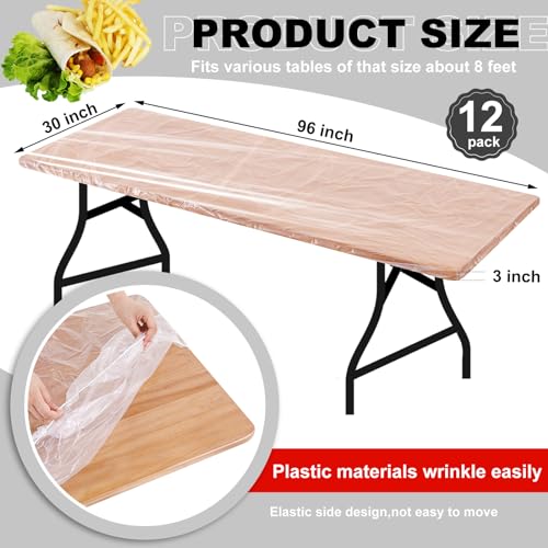 Boao 12 Plastic Elastic Fitted Tablecloths, 8 Ft, 96 x 30 Inch, Clear - color: Clear, size: 8 Ft, 96 x 30 Inch