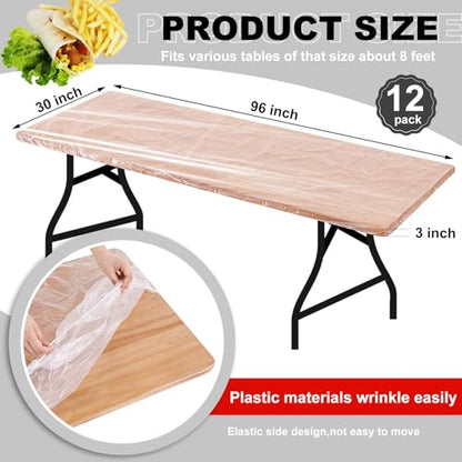 Boao 12 Plastic Elastic Fitted Tablecloths, 8 Ft, 96 x 30 Inch, Clear - color: Clear, size: 8 Ft, 96 x 30 Inch