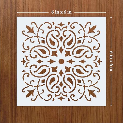 16 Pack Mandala Tile Stencil Set, Reusable Mylar Painting Stencils for Walls, Wood, Canvas, Fabric, Furniture, Floor & DIY Crafts, Moroccan Boho Tile Stencils for Home Decor, White - 6x6 Inch