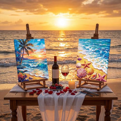 Cholemy 36 Pcs Paint and Sip Kit Gift for Adults 8''x10'',Seaside Scenery - style: Seaside Scenery