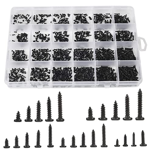 10 Kinds Small Multi-Purpose M1 M1.2 M1.4 M1.7 Phillips Head Micro Screws Self-Tapping Electronic Screws Assortment Kit Pack of 1000 - color: Black