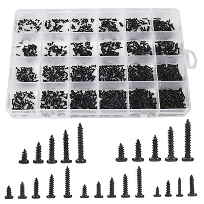 10 Kinds Small Multi-Purpose M1 M1.2 M1.4 M1.7 Phillips Head Micro Screws Self-Tapping Electronic Screws Assortment Kit Pack of 1000 - color: Black