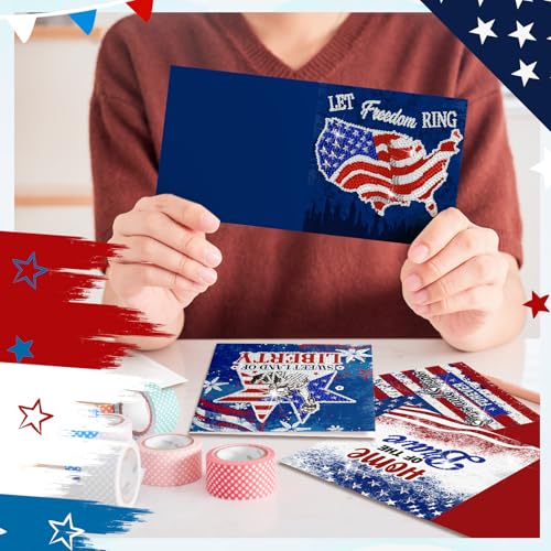Saillong 12 Pack 4th of July Diamond Painting Greeting Card Kits Patriotic Diamond Art Cards with Envelopes Independence Day Red White Blue 5D Rhinestones Painting Making Kits for Adult DIY Craft Gift - color: Patriotic