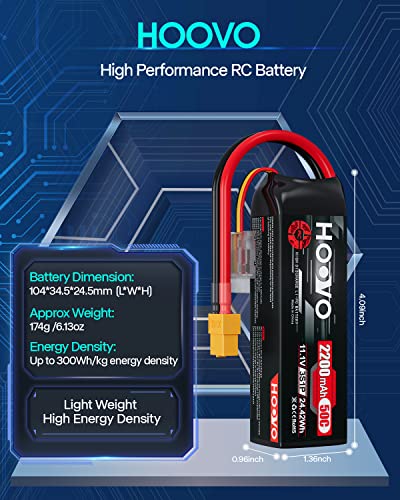 HOOVO 3S 11.1V 2200mAh 50C Lipo Battery with XT60 Connector 2 Pack