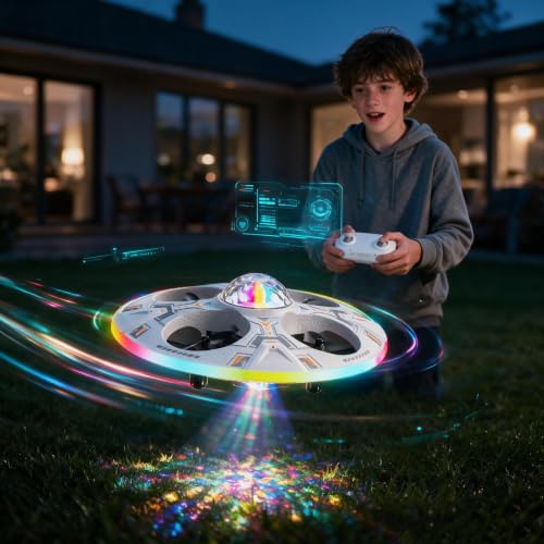RC UFO Drone for Kids, Flying Helicopter Toy with Auto Hover & LED Lights