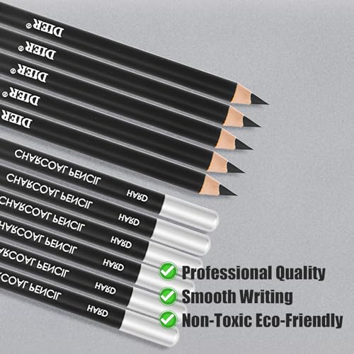 Geyoga 36 Pcs Professional Charcoal Pencils Bulk, Black, Assorted - style: Assorted