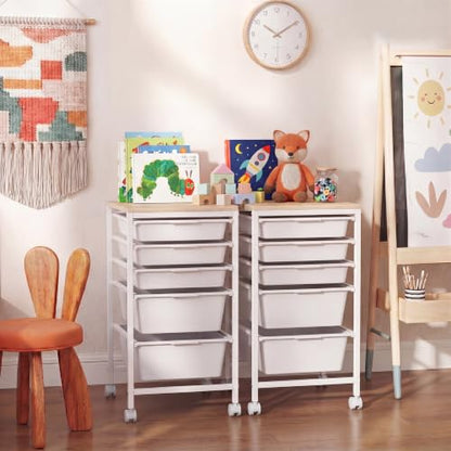 RELAX4LIFE 5-Drawer Rolling Storage Cart w/Lockable Wheels(White) - color: White, size: 25”H