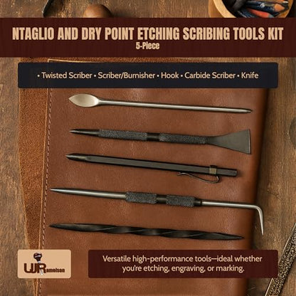 UJ Ramelson Intaglio and Dry Point Etching Scribing Tools Kit, Twisted Scriber, Scraper Burnisher, Hook, and Carbide Scribe, Printmaking Supplies - style: Scribing Kit- 5- Piece