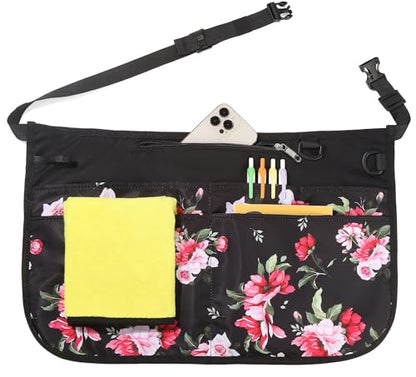 Waterproof Server Apron for Women with 6 Pockets,Quickly Put on and Take off Waitress Apron,Work Apron for Bartender Barista - color: Peony