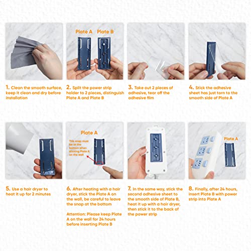 10-Pack Adhesive Punch-Free Socket Holder, Self Adhesive Desktop Socket Fixer, Power Strip Holder Wall Mount with 20 Pcs Cable Organizer Clips, Suitable for WiFi Routers, Remote Controls