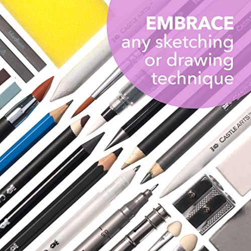 Castle Art Supplies 100 Piece Drawing Sketching and Charcoal Set for Adults
