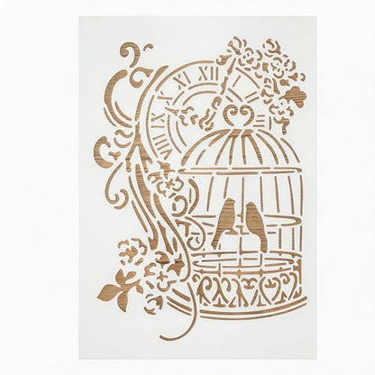 TIAMECH A4 Reusable Vintage Birdcage Clock Stencil for Painting - style: Birdcage Clock